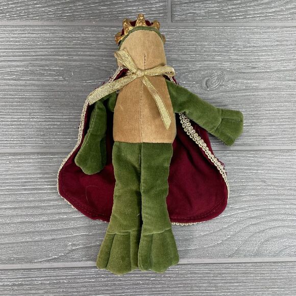 Mark Roberts Green Frog Prince King 9" Decorative Stuffed Plush Velvet Red Cape - Picture 5 of 12
